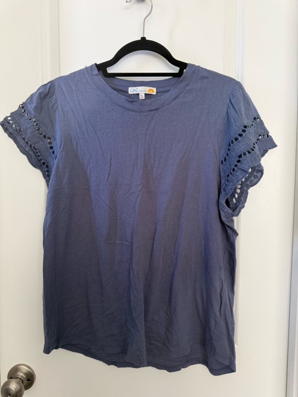 C&C California Blue Eyelet Sleeve Cotton Tee